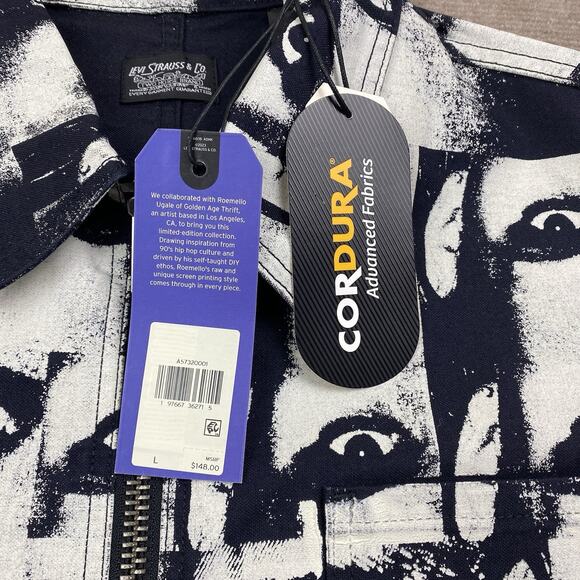 Levi's Skateboarding Garage Jacket X Roemello Ugale Eye Print L Black White NWT - Picture 7 of 14